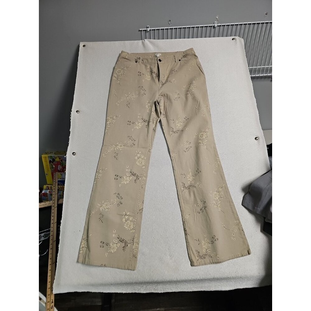 J. Jill Stretch Floral Khaki Pants Tan Botanical Print Straight Leg Size 12